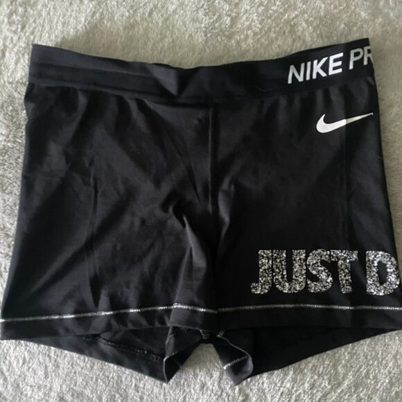 Nike Pro Black Dri-fit Shorts with "Just Do It" Graphic - Picture 1 of 1